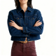 Dark Blue Cropped Denim Trucker Jacket