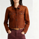 Taupe Distressed Cropped Denim Jacket